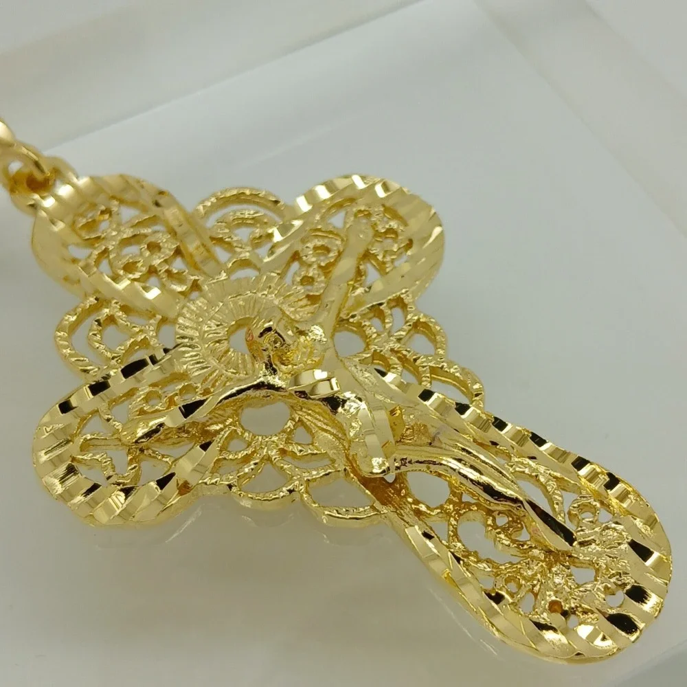 Karatbond Vintage Y2K Gold Filigree Large Crucifix Cross Pendant Made in USA NOS